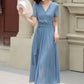 Blue fit and flare prom summer chiffon dress 5206