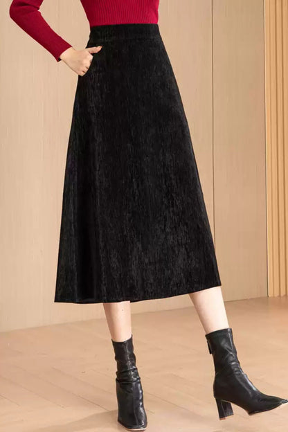 Midi black autumn/winter skirt women 6195