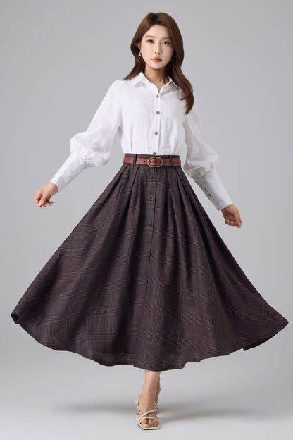 White Linen Cotton Shirt for Women – Puff Sleeve Vintage Inspired Button Blouse | Xiaolizi 6765