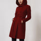 Women's Hooded Wool Coat - Double Breasted Red Winter Coat 5612