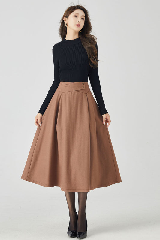 Retro midi winter womens wool skirt 4527