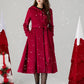 Red hooded long wool coat women 4615