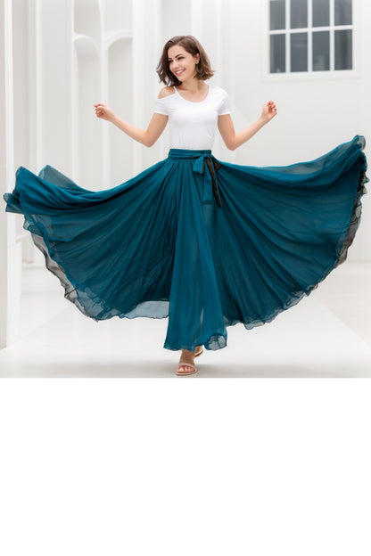 Reversible Chiffon Maxi Skirt – Two-Tone Swing Circle Skirt for Summer 5171