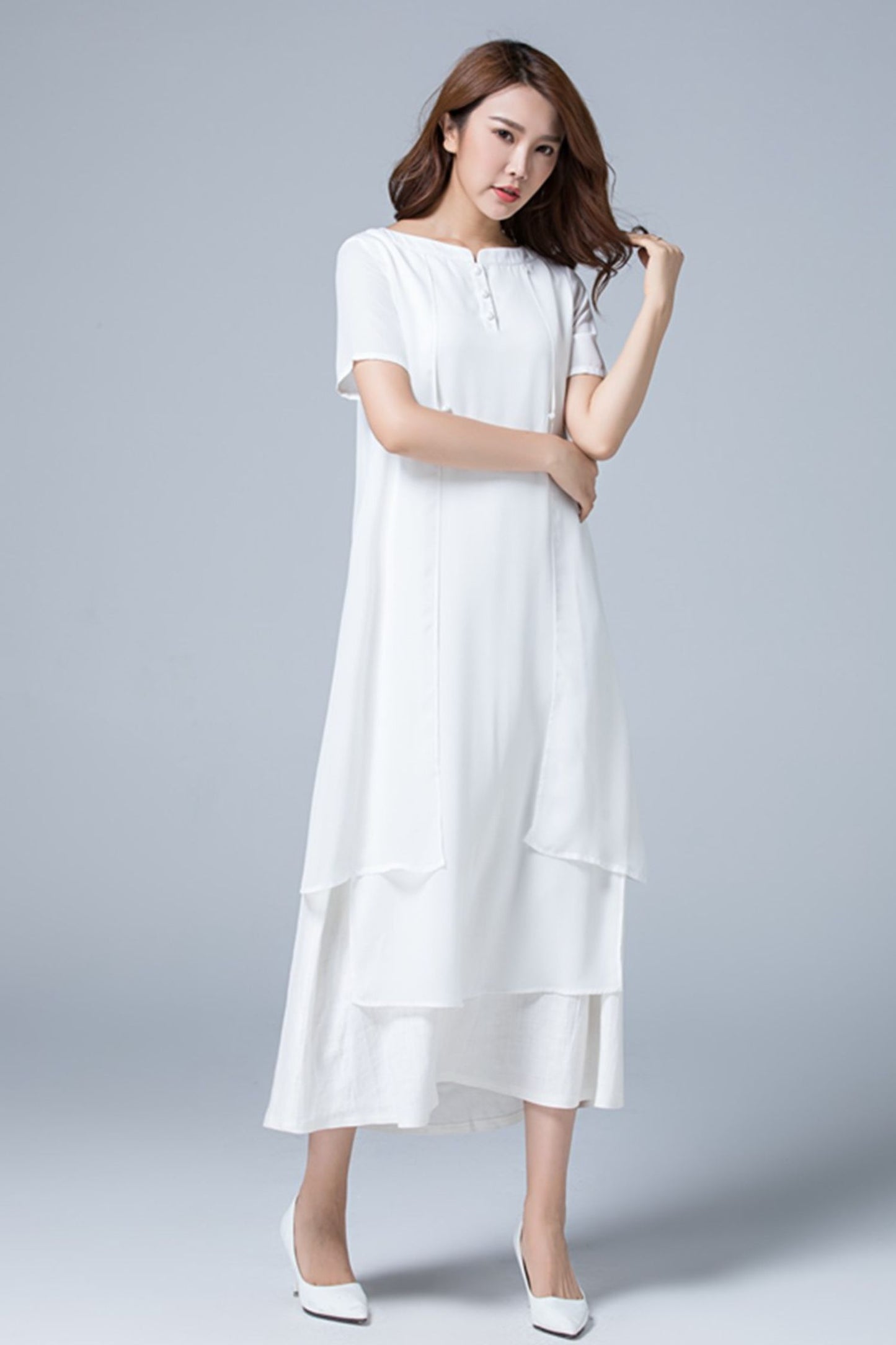 White Linen Plus size summer chiffon dress 1780