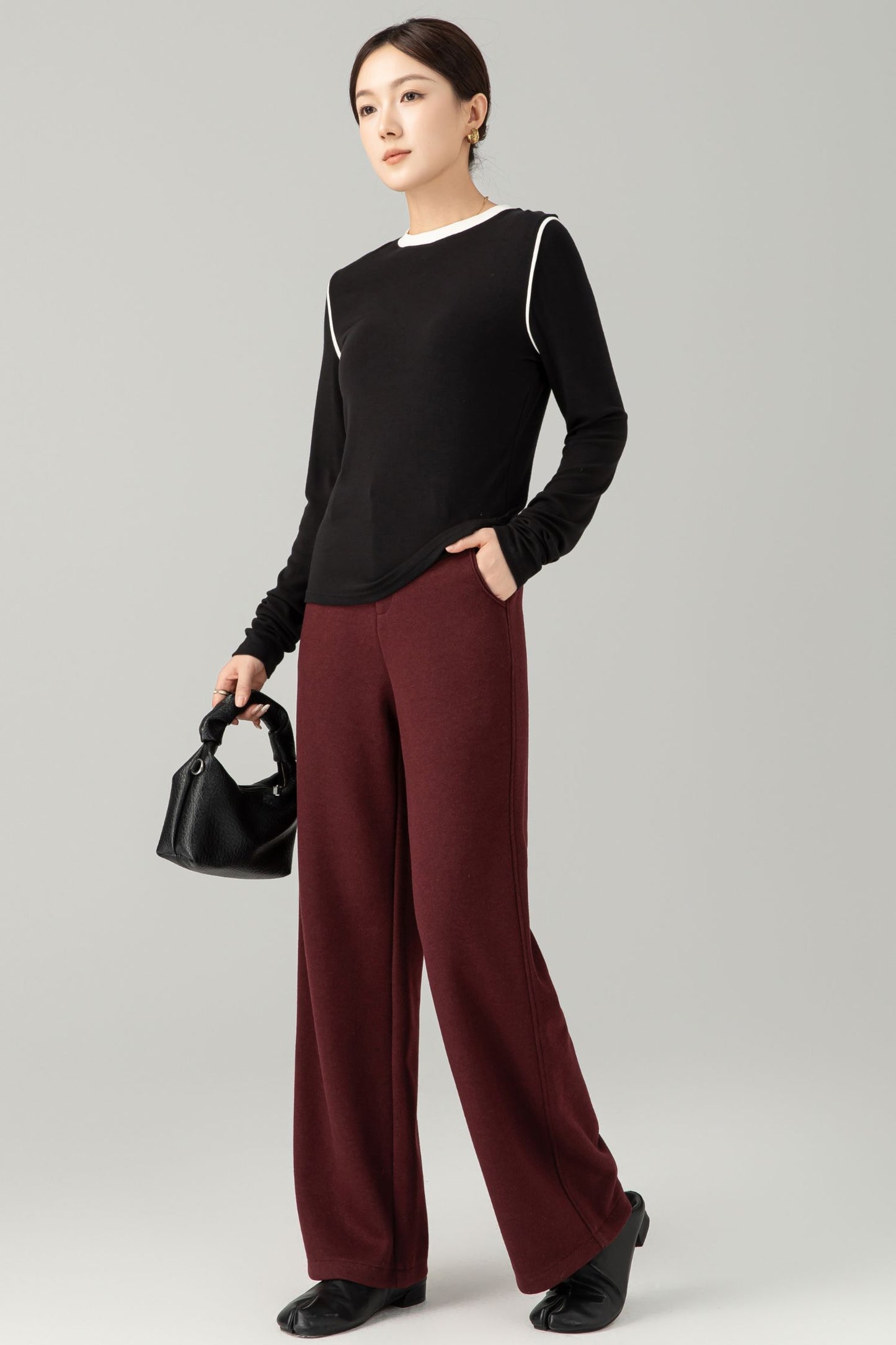Loose fitting casual winter wool pants 6465