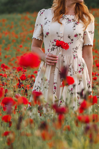 Floral Summer Linen Maxi Prom Dress 5211