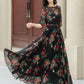 Black Floral Swing Summer Chiffon Dress 5112