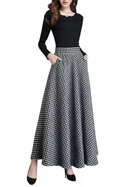 Plaid a line winter wool skirt women 6216