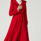 long red wool dress coat with ruffle details 2052