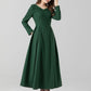 Green fit and flare midi wool dress women 4670