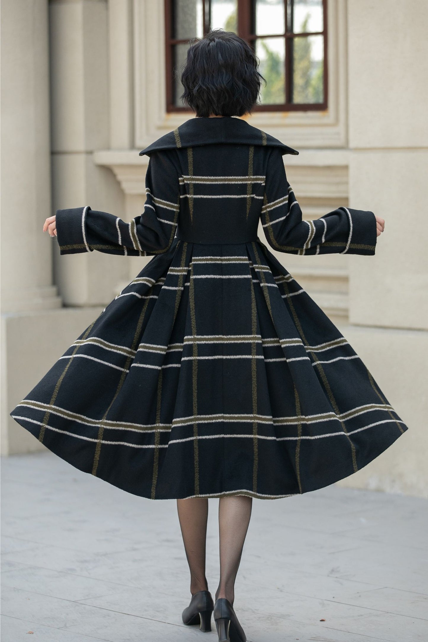 Fit and flare striple winter wool coat 5454