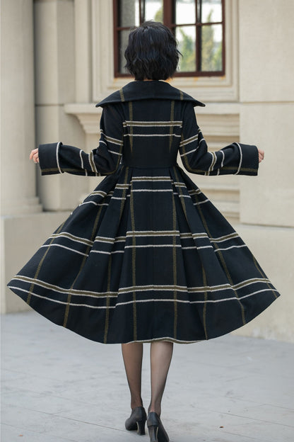 Fit and flare striple winter wool coat 5454
