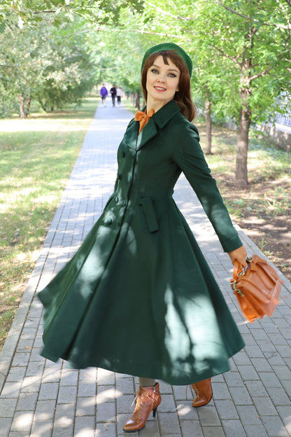 Green Winter Women Custom Retro Wool Coat 3155