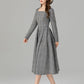 Spring plaid long sleeves swing linen dresses 4935