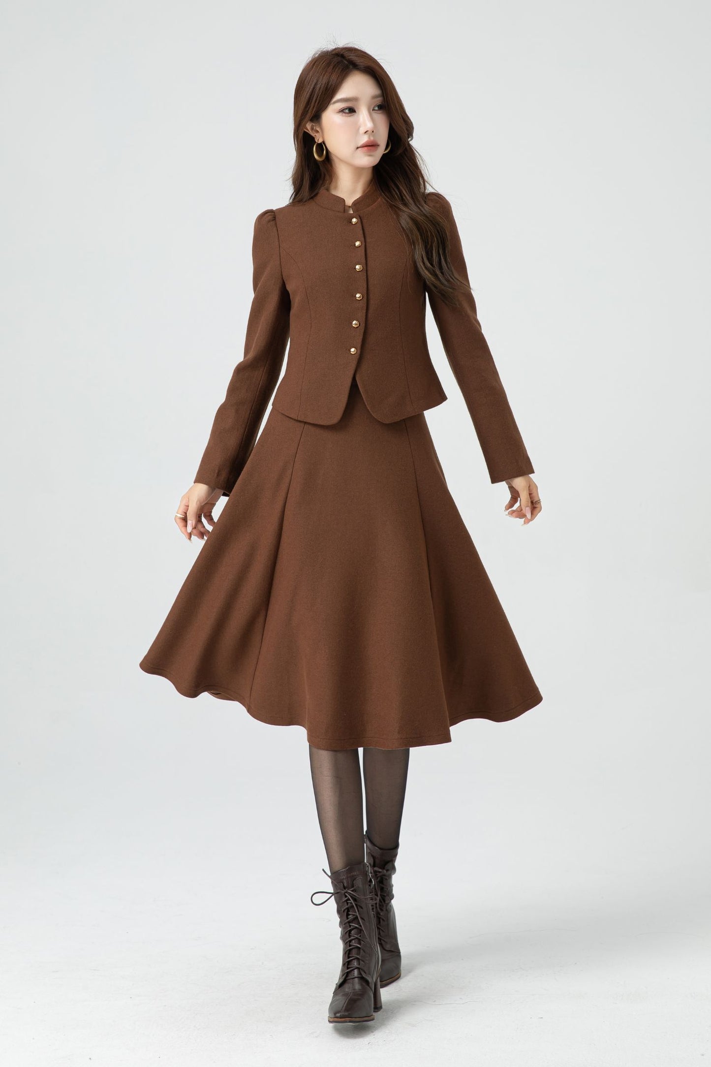 A line brown winter wool skirt 5316