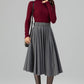 Grey Wool Midi Skirt – Handmade High Waist Vintage Pleated Skater Skirt 6398