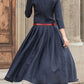 Pleated drop waist long sleeves spring linen dress 2742