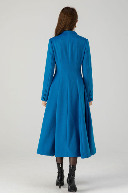 Blue swing midi wool winter coat 4602
