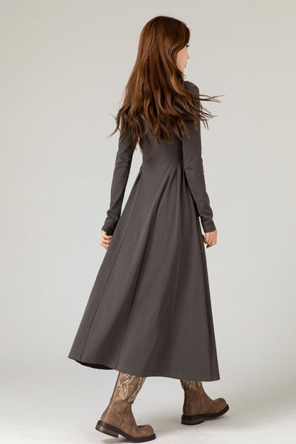Women's Knit Midi Dress, Round Neck Long Sleeve | Xiaolizi 5477
