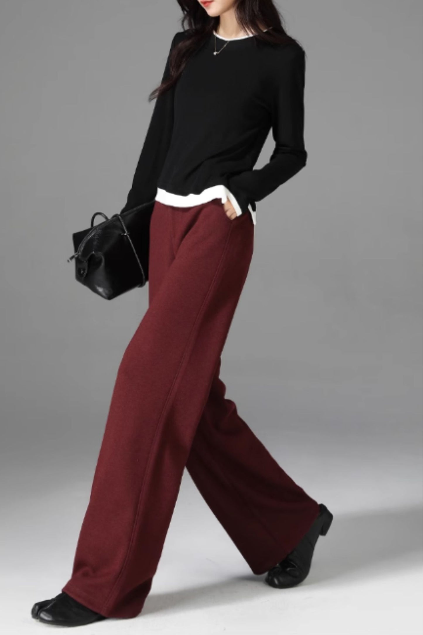 Wide leg long winter wool pants women 5471