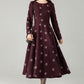 Burgundy Embroidered Wool Midi Dress – Fit & Flare Winter Swing Dress | Xiaolizi 6569