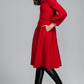 Vintage Red Wool Princess Coat – Bracelet Sleeves, Below-Knee, Pleated Skirt 6350