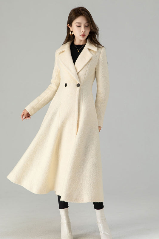 Off white wedding long wool winter coat 4559