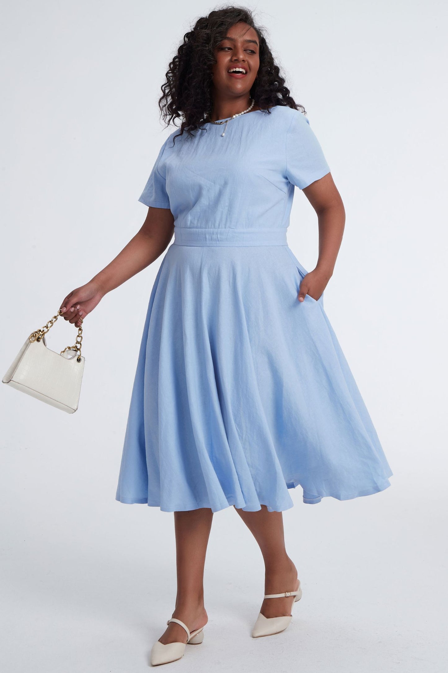 Plus size Blue Linen swing dress 3401