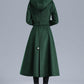 Green Long Wool Trench Coat with Hood 3212