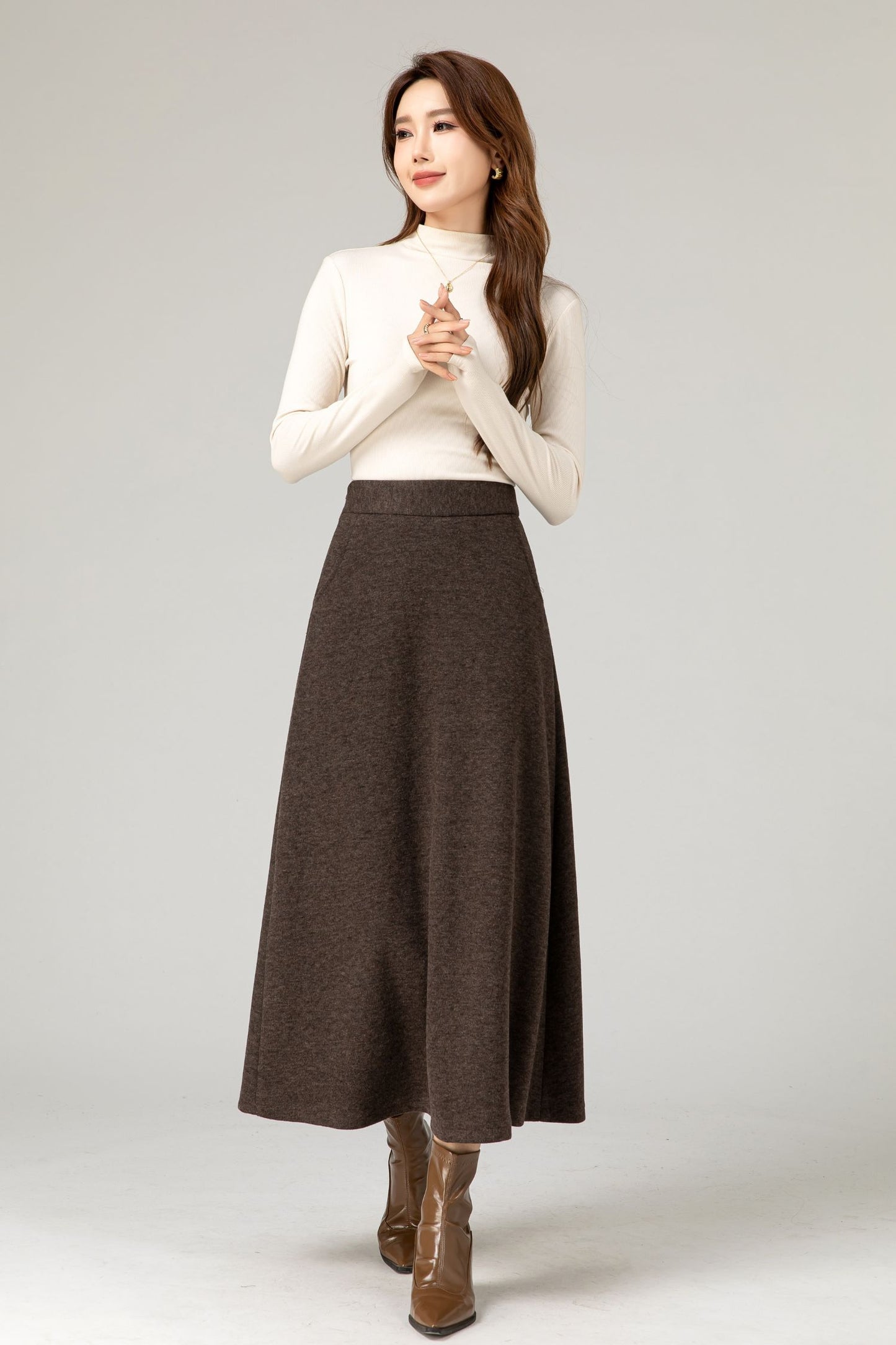 Brown a line winter wool skirt women 5483