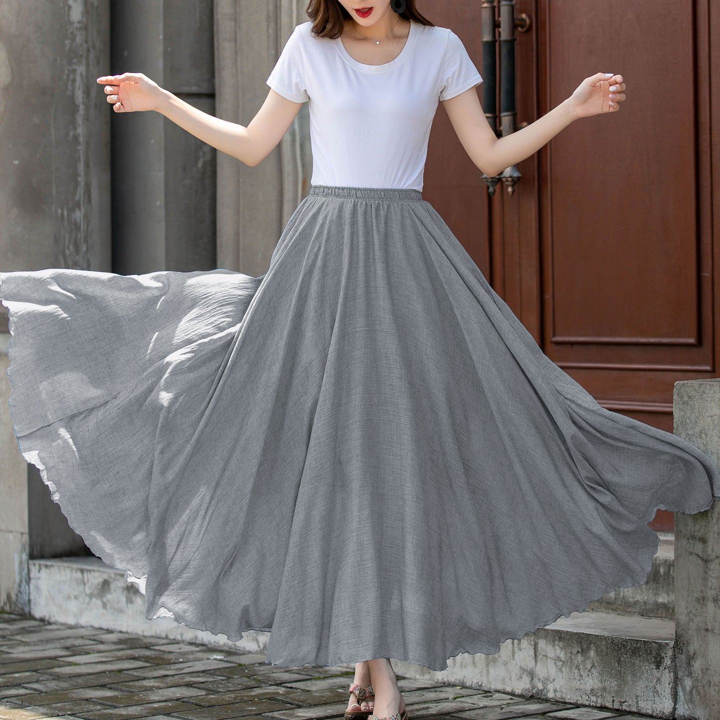 Grey Women Swing long Maxi Skirt 5788