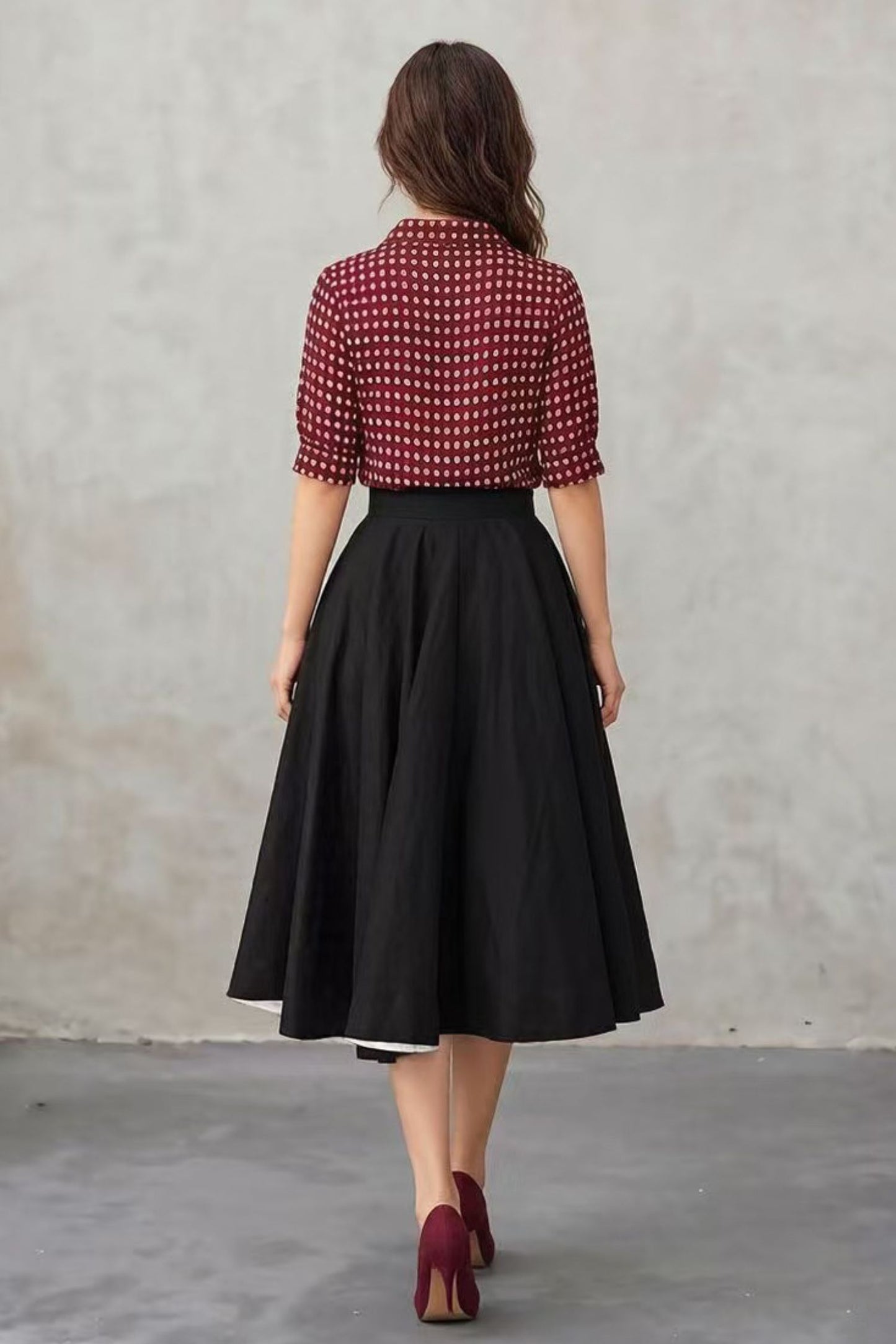 Black Linen Midi Skirt - High Waist A-Line | Xiaolizi 6753