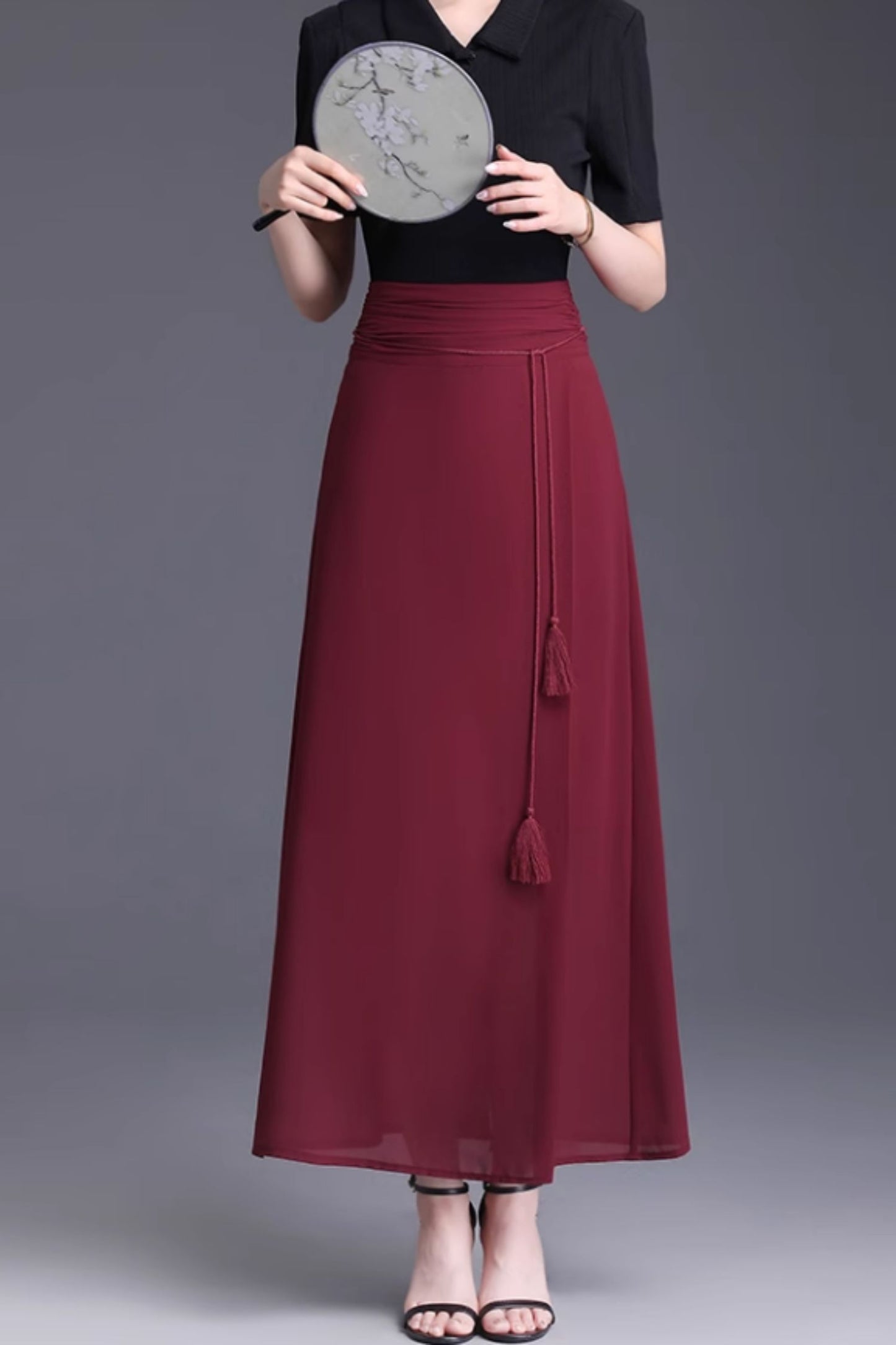 A line long summer chiffon skirt 6132