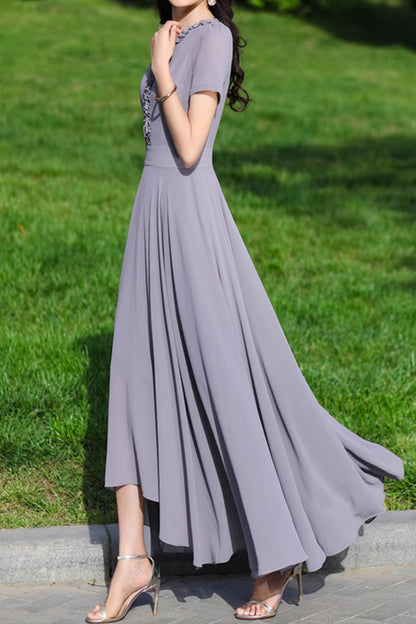 Gray irregular maxi summer chiffon dress 5088