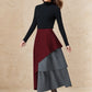 Vintage Wool Maxi Skirt Dark Red – Layered Houndstooth Detail – 6516