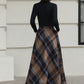 Xiaolizi Plaid Wool Maxi Skirt for Women – Handmade A-Line Winter Full-Length Skirt 6605