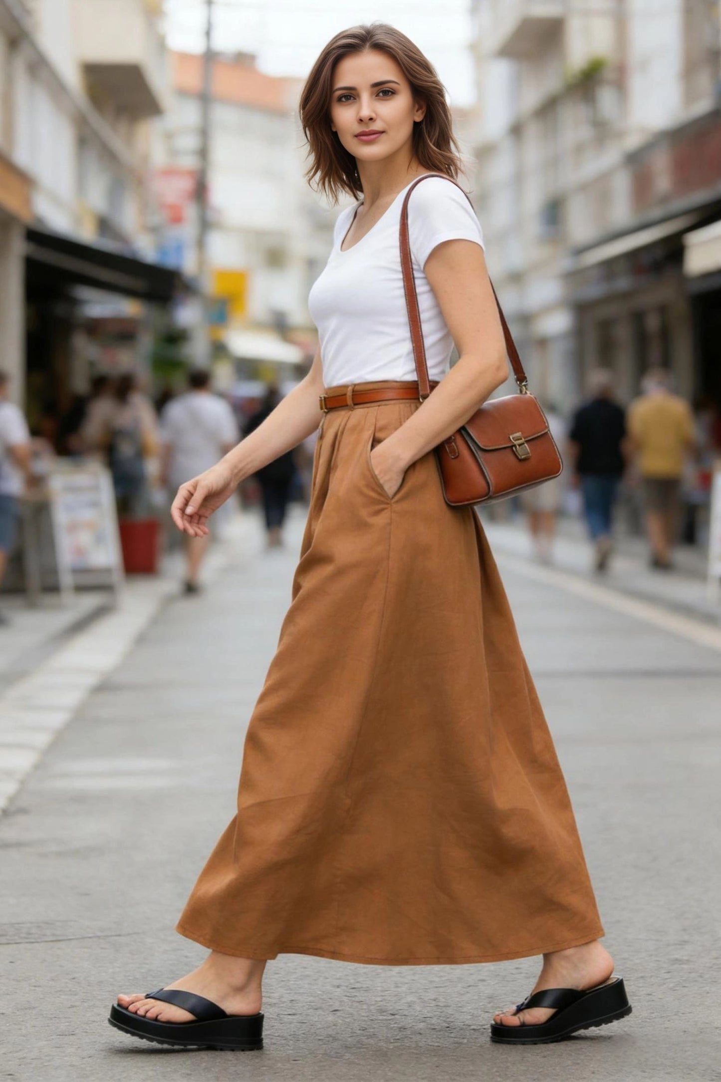 Yellow Linen Maxi Skirt - High Waist A-Line | Xiaolizi 6767