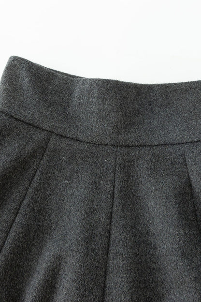 Gray Wool Skater Skirt – Asymmetrical Layered Pocket Midi Skirt 4629