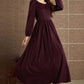 Burgundy maxi autumn wool womens dress 5359