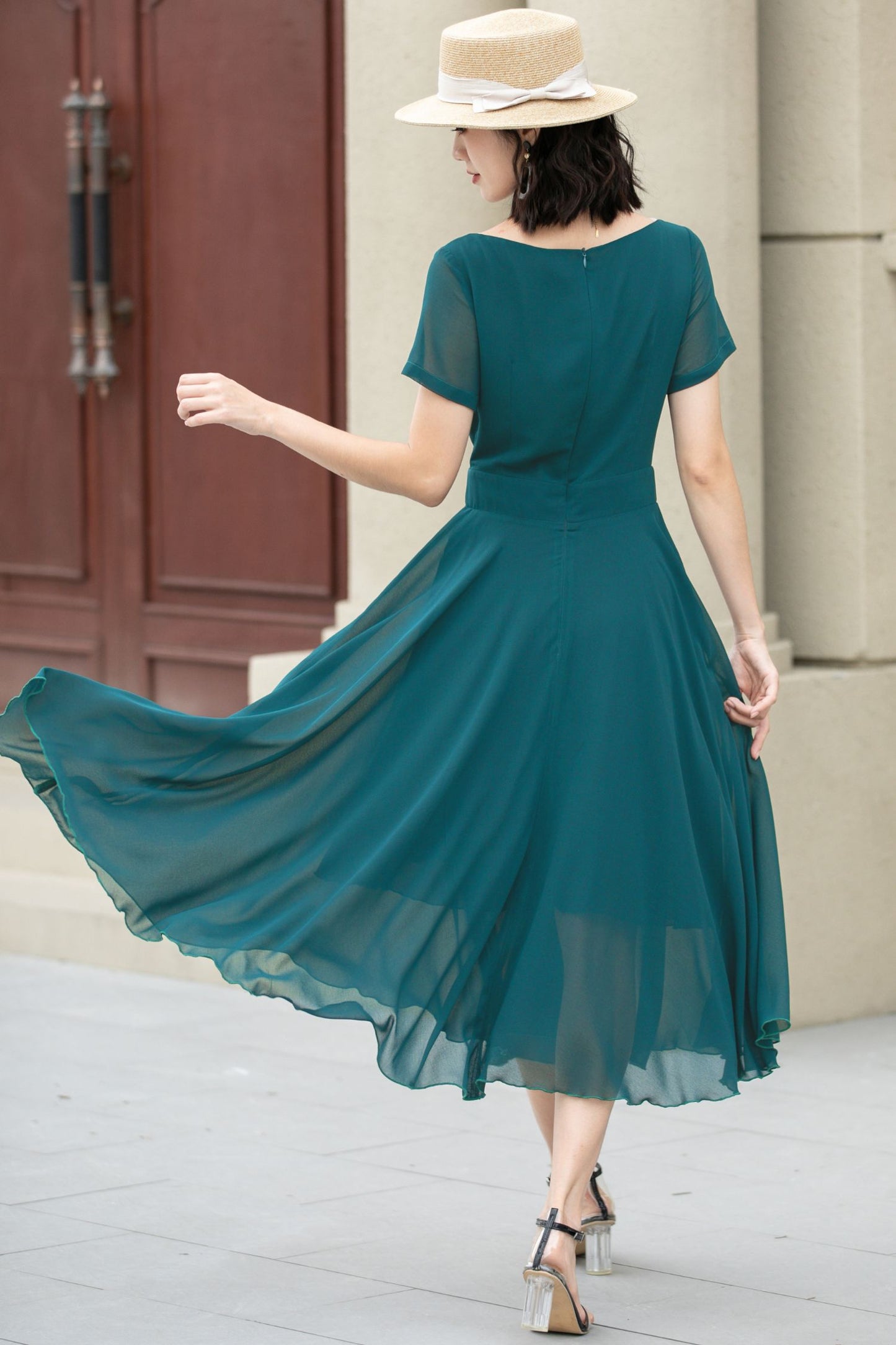 Midi fit and flare summer swing chiffon dress 6104