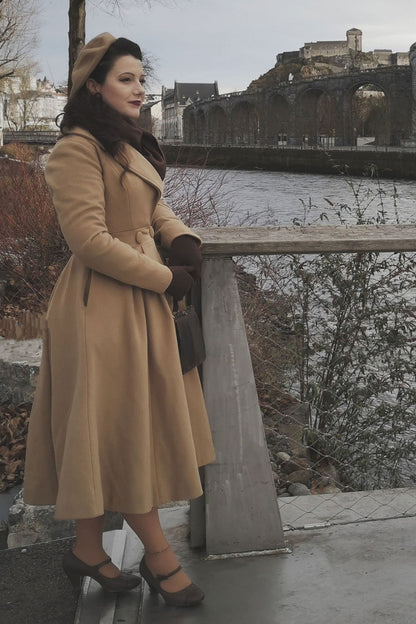 Vintage Princess Wool Coat – Camel Swing Fit & Flare Winter Overcoat | Xiaolizi 2527
