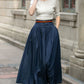 Navy Blue Linen Maxi Pleated Skirt 5688