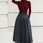 Handmade Vintage Wool Skirt – Gray Pleated A-Line Midi Skirt for Winter 6613