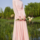 long sleeves pink fit and flare chiffon dress 4449