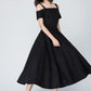 Vintage Off shoulder black linen Maxi dress 1576