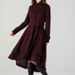 Burgundy Midi Asymmetrical Winter Wool coat 4603