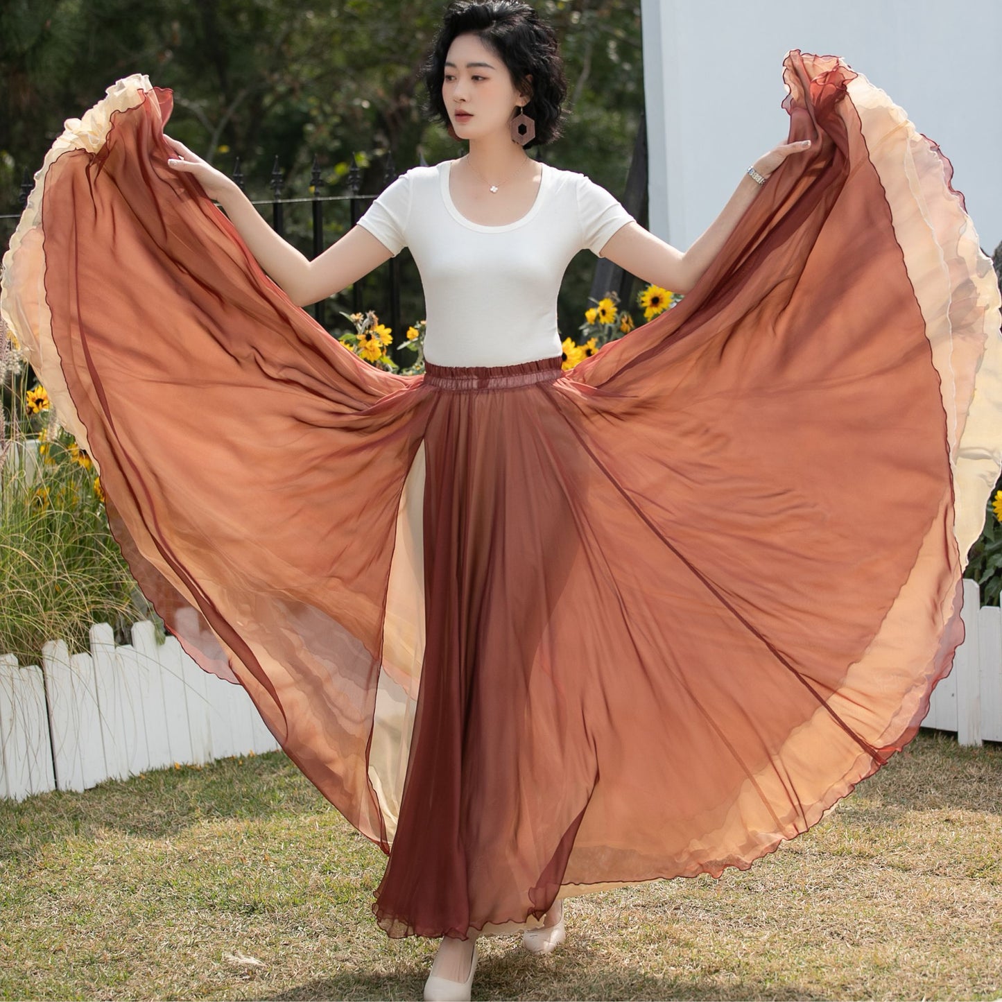 Xiaolizi Reversible Chiffon Maxi Skirt – Two Tone Full Circle 6687