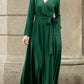 Green Wrap Linen Dress for Women 5673