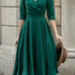 Green swing linen midi dress women 5677