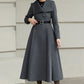 Handmade Vintage Wool Coat – Gray Fit and Flare Belted Midi Winter Coat 6617